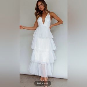 ANGEL BIBA
AUGUSTE TIERED FRILL MIDI DRESS WHITE